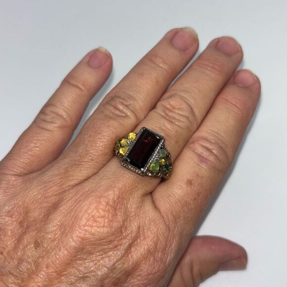 Art Deco vintage 925 silver ring 5.59g tsavorite garnet & opal Sz 9 signet - Picture 13 of 13